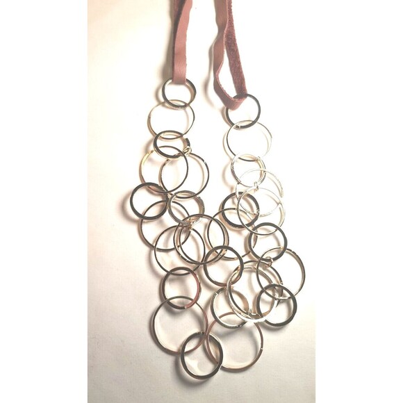 Vintage 28" The Limited Modernist Circle Pendant Necklace Gold Tone Statement - Picture 3 of 6